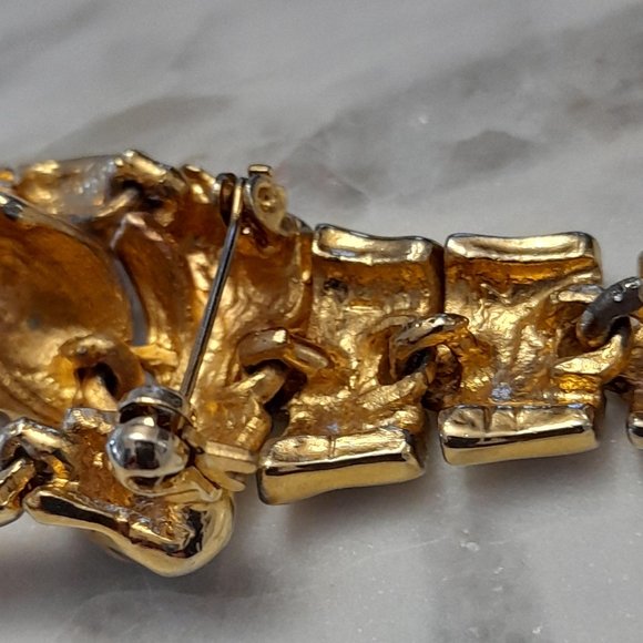 Vintage Articulated Over The Shoulder Leopard Brooch Gold Tone With Amber Stones - Picture 13 of 15